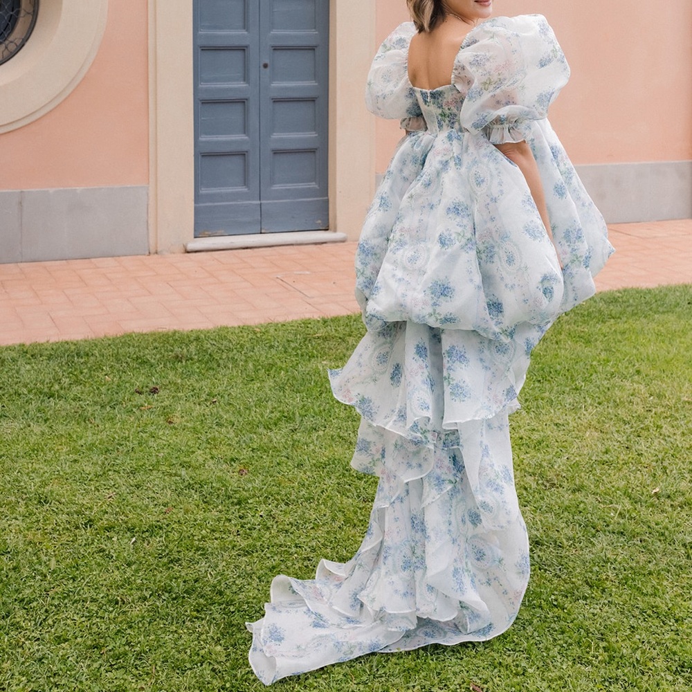Selkie Light Blue Floral Puff-Sleeve High-Low Dress - Picture 5 of 5